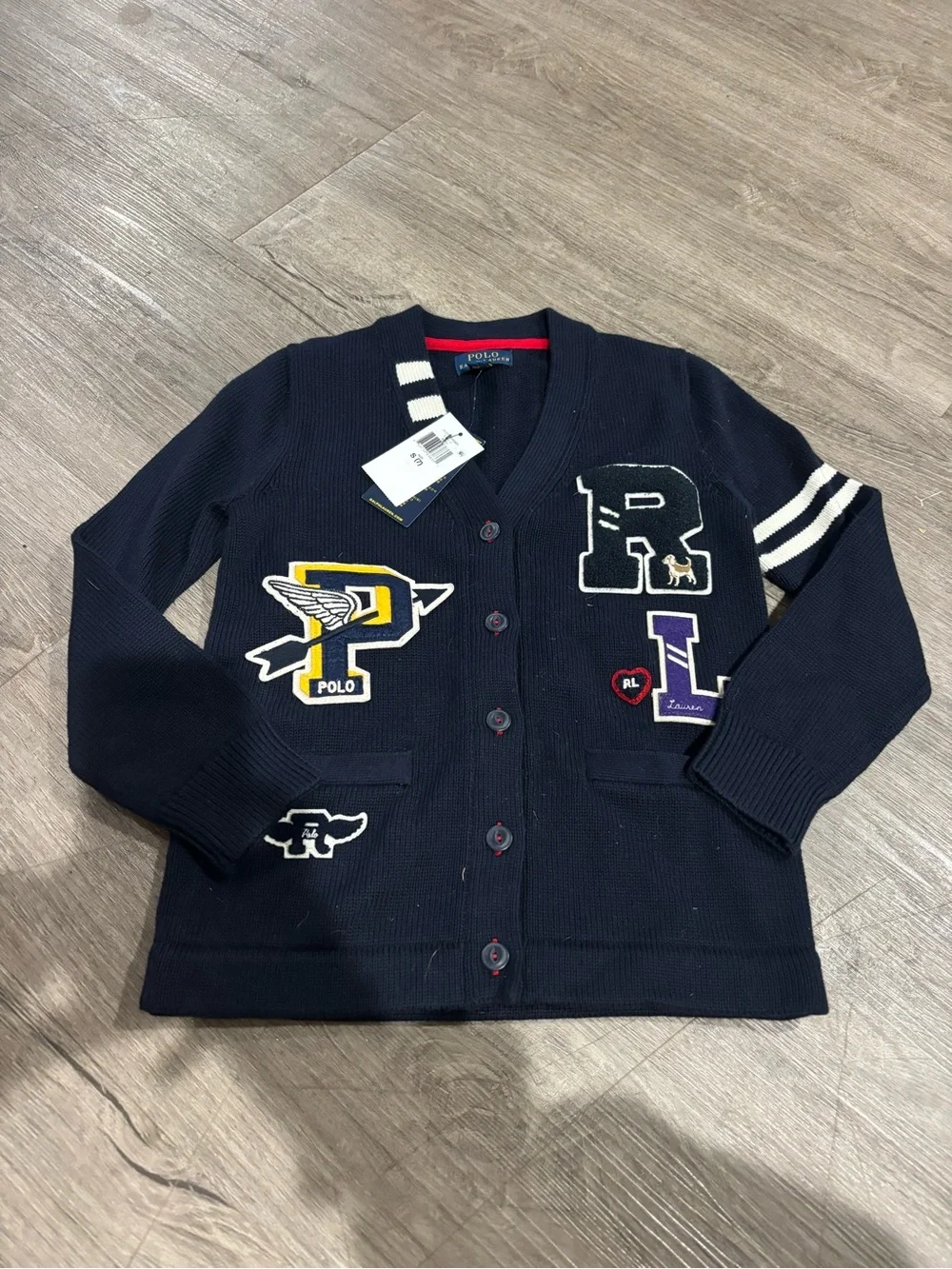 Ralph Lauren Toddler Cotton Letterman Cardigan Size 7